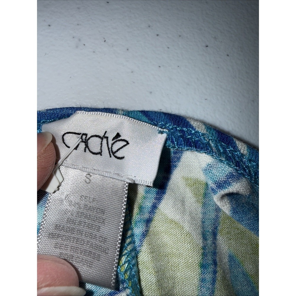 Cache Dress Womens Small V Neck Wrap Stretch Blue Faux Wrap Vintage Tropical - Picture 6 of 7